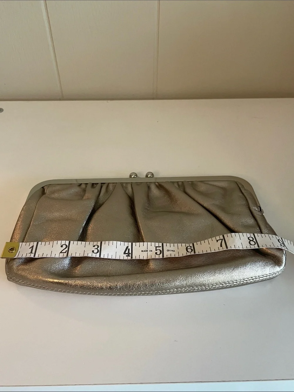 Express Metallic Leather Silver Frame Clutch